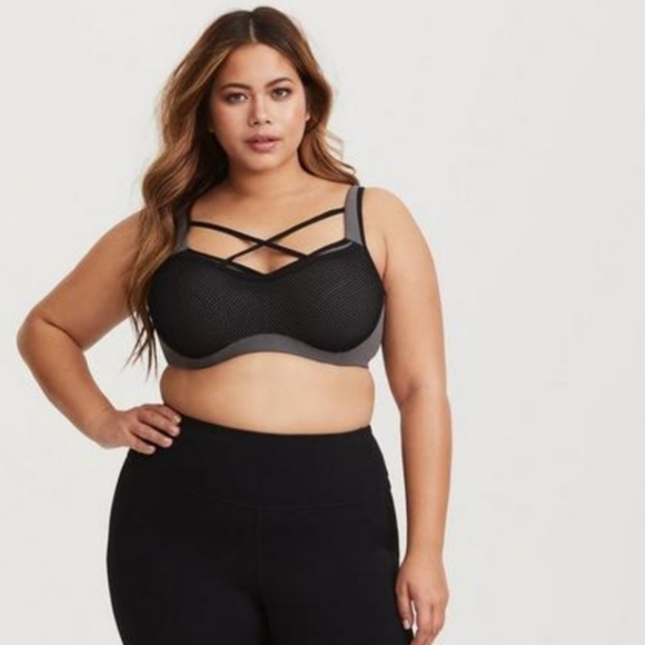 TORRID Active Woman's Gray Mid Impact Underwire Strappy Sports Bra Size 38DD. - Picture 2 of 11